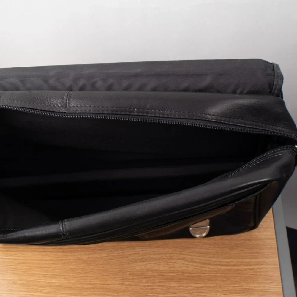 Queros Volare Black Columbian Leather Messanger Brief Bag Removable Strap